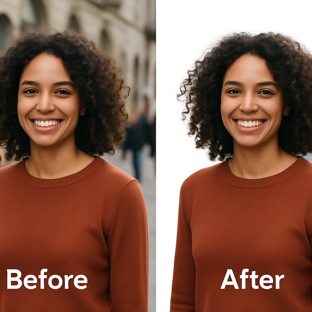 Before and after comparison of AI background removal